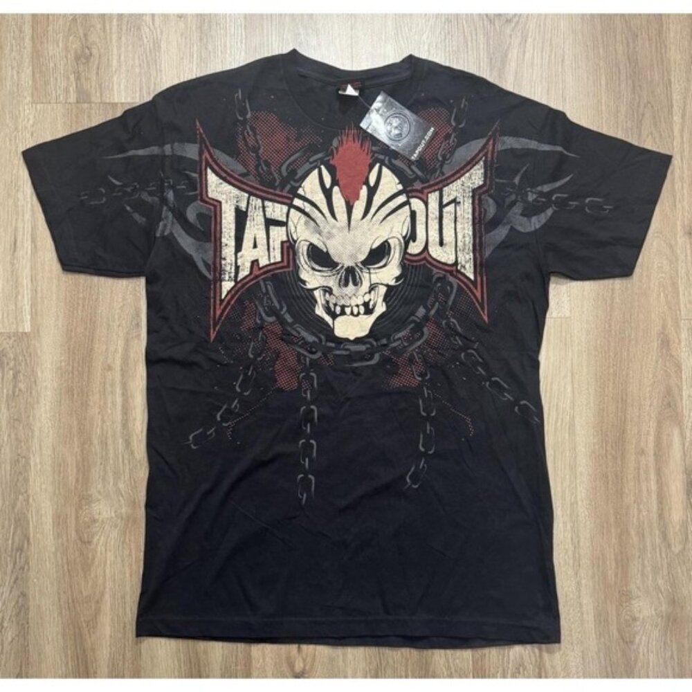 Y2K Tapout Skull Chains Logo Black T Shirt Size L